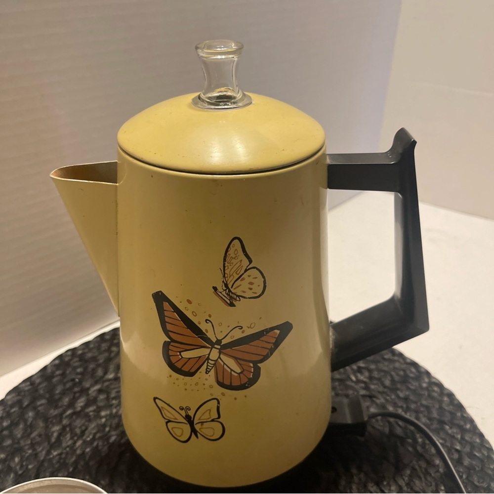 Vintage West Bend Yellow Butterfly Design Coffee Percolator. Read - Picture 2 of 9